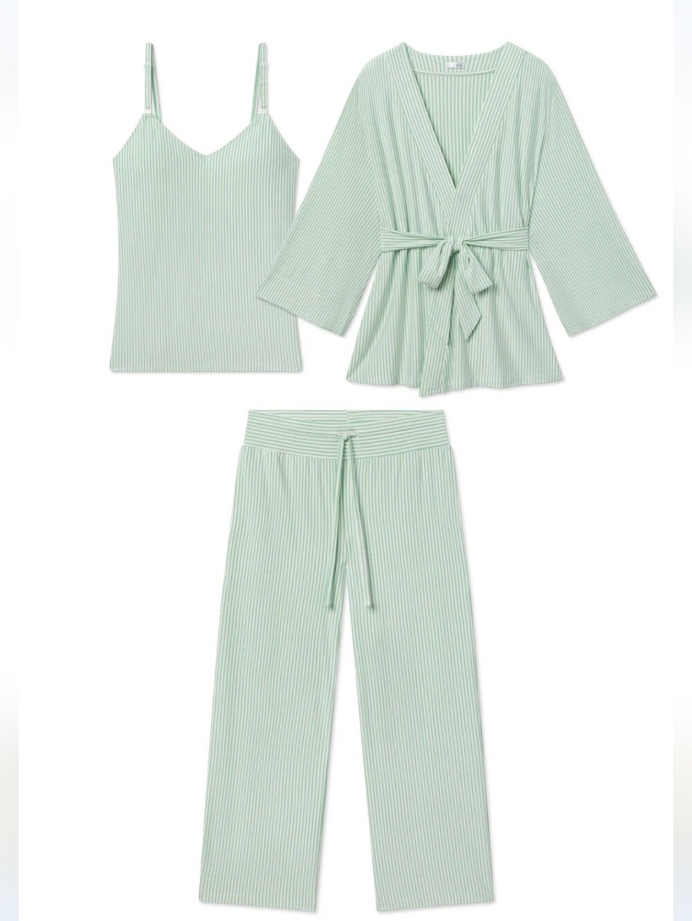 Lake Maternity DreamModal Kimono Three-Piece Set Parisian Green Pencil Stripe
